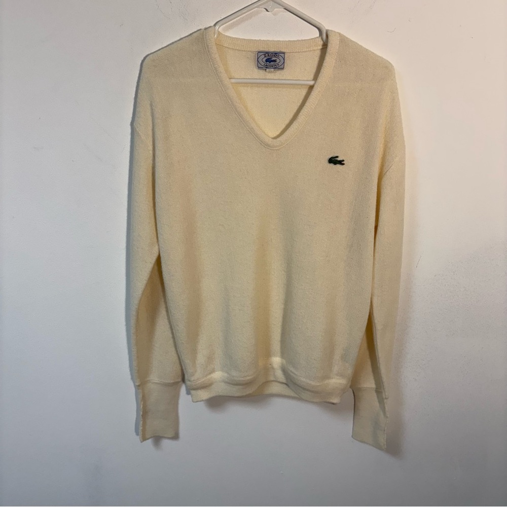 Vintage Lacoste IZOD Men’s Sweater Pullover V Neck Ivory Large
